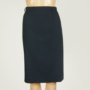 Vintage 80s Mondi Italy Classic Dark Navy Blue Wool Midi Skirt